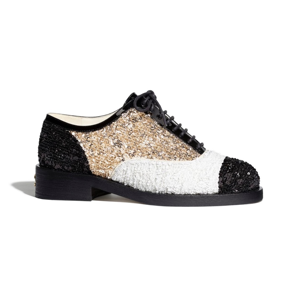 CHANEL Sequined Lace-up Shoes